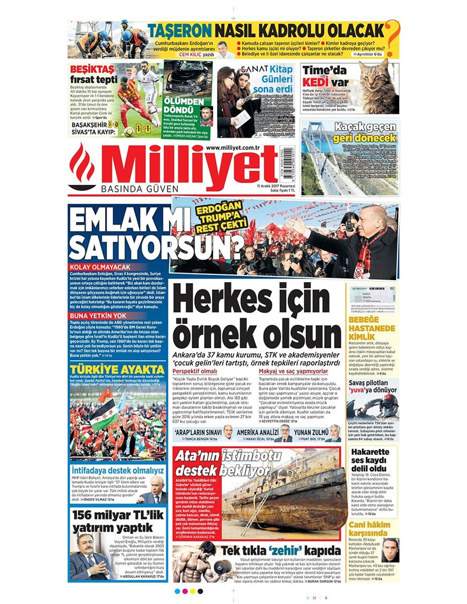 Gazete manşetleri Hürriyet - Sözcü - Habertürk 11 Aralık 2017 
