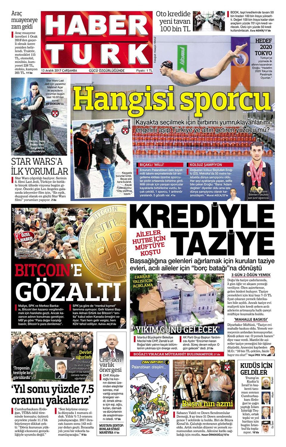 Gazete manşetleri Sözcü - Habertürk - Hürriyet 13 Aralık 2017