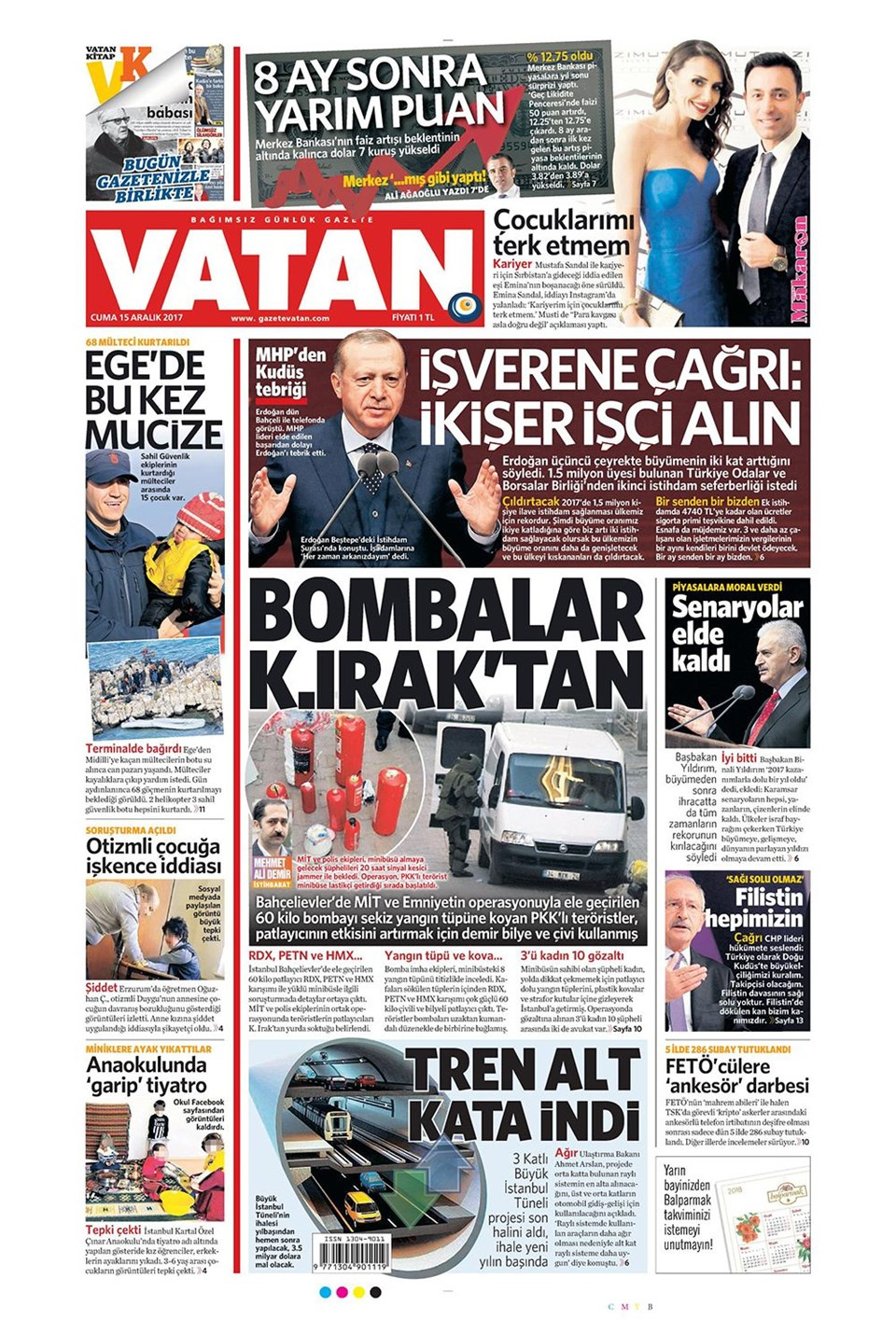 Gazete manşetleri Hürriyet - Sözcü - Sabah 15 Aralık 2017