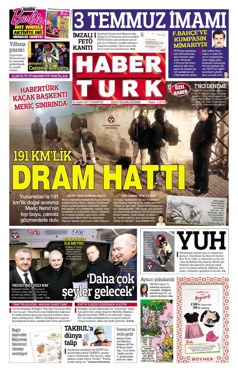 Gazete manşetleri Hürriyet - Sözcü - Sabah 16 Aralık 2017