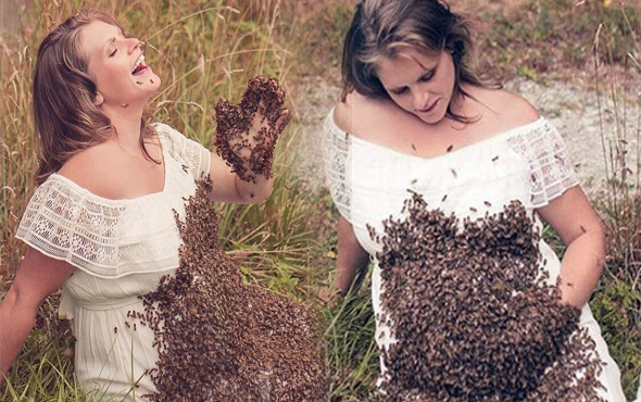 Hamile kadın arılarla fotoğraf çektirdi işin sonu çok korkunç