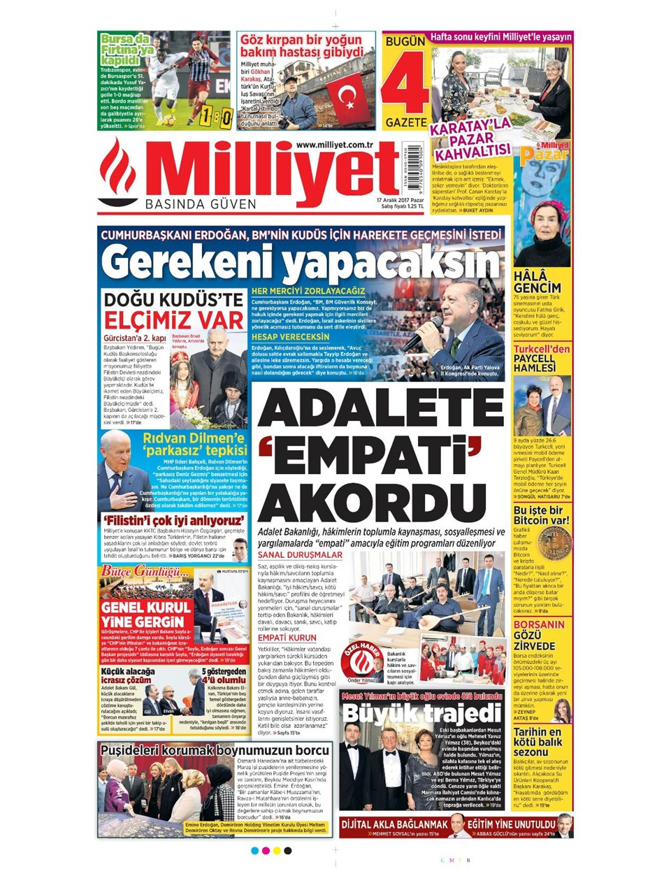 Gazete manşetleri Sözcü - Fanatik - Hürriyet 17 Aralık 2017