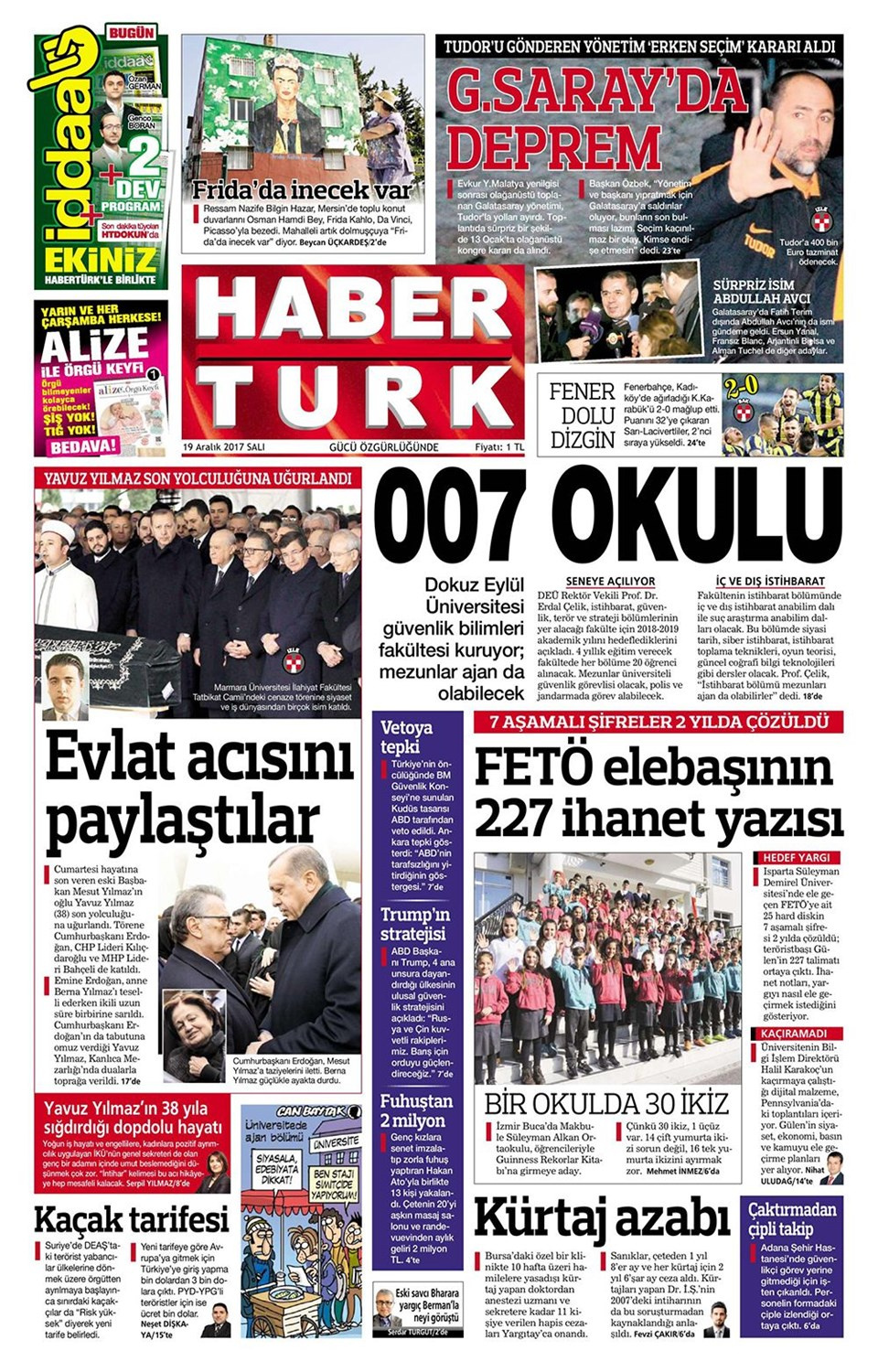 Gazete manşetleri Hürriyet - Sözcü - Fanatik 19 Aralık 2017