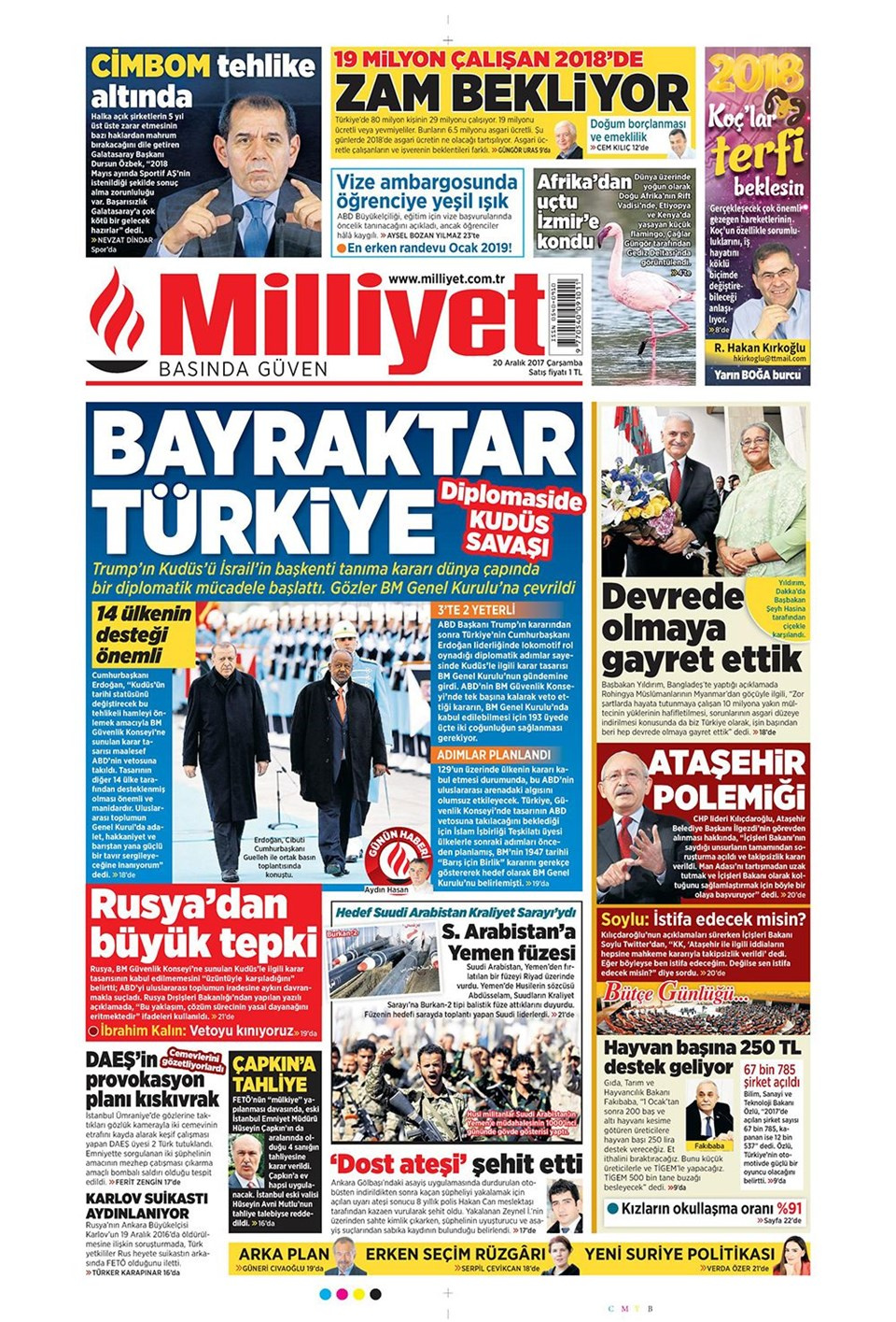 Gazete manşetleri Sözcü - Hürriyet - Fanatik 20 Aralık 2017