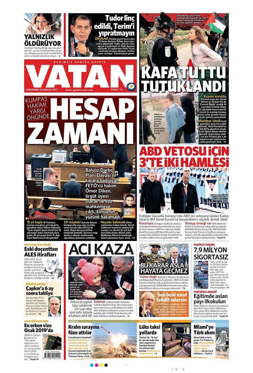 Gazete manşetleri Sözcü - Hürriyet - Fanatik 20 Aralık 2017