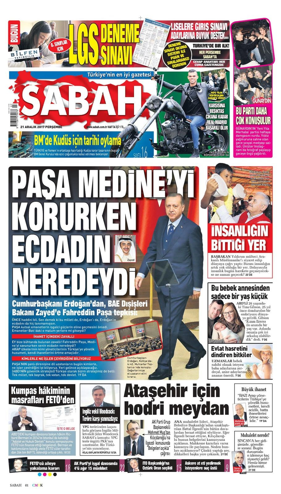 Gazete manşetleri Milliyet - Hürriyet - Sözcü 21 Aralık 2017