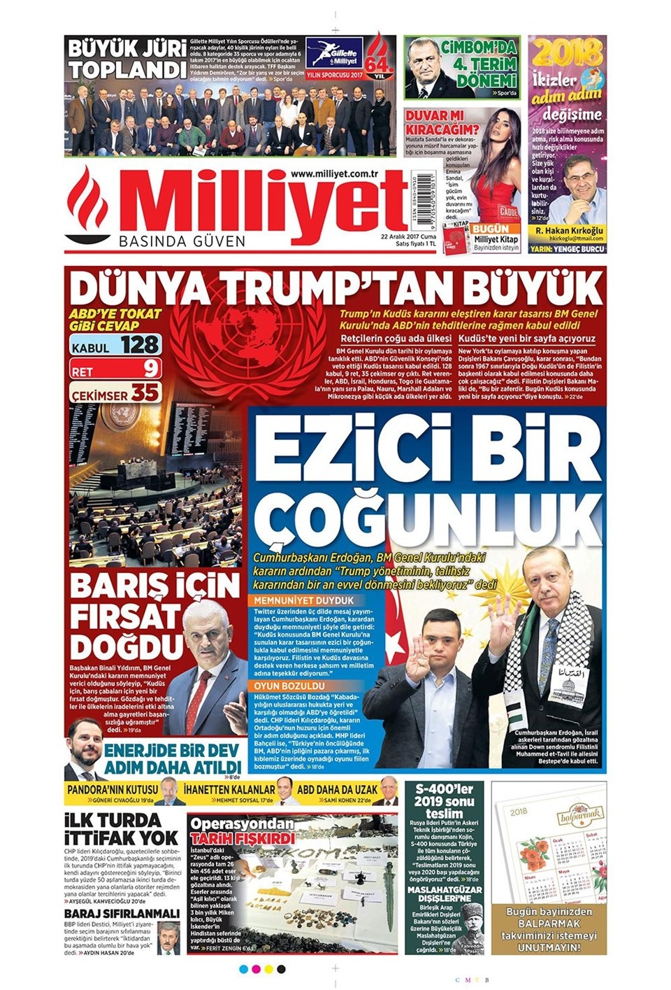 Gazete manşetleri Sözcü - Habertürk - Hürriyet 22 Aralık 2017