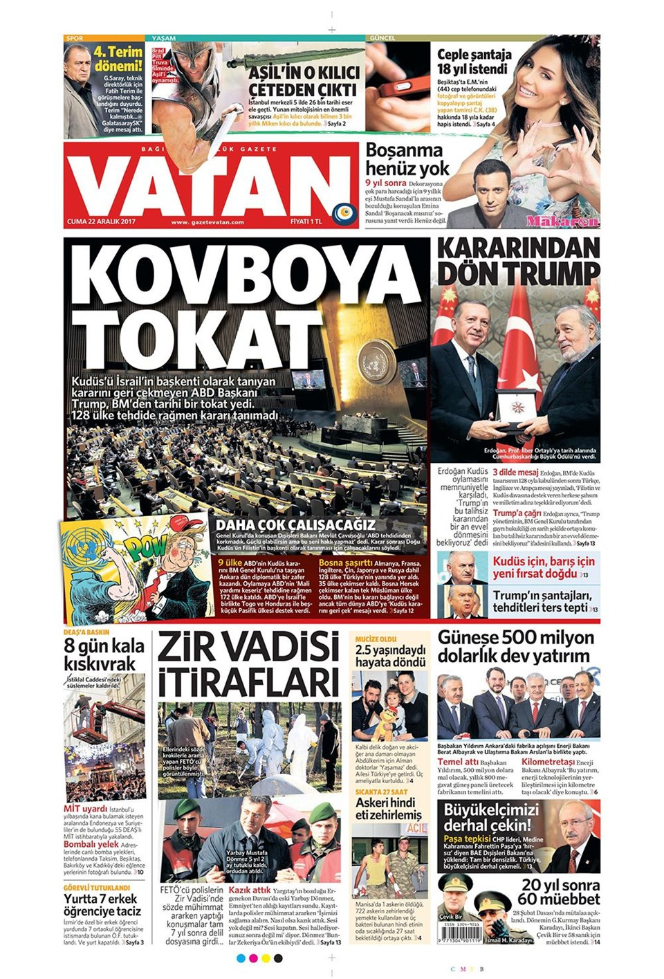 Gazete manşetleri Sözcü - Habertürk - Hürriyet 22 Aralık 2017