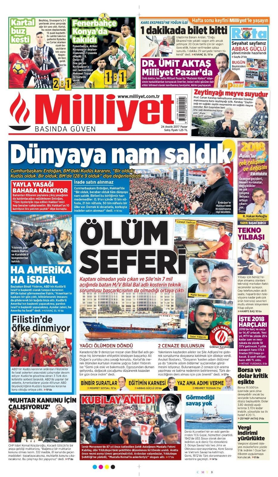 Gazete manşetleri Hürriyet - Sözcü - Fanatik 24 aralık 2017