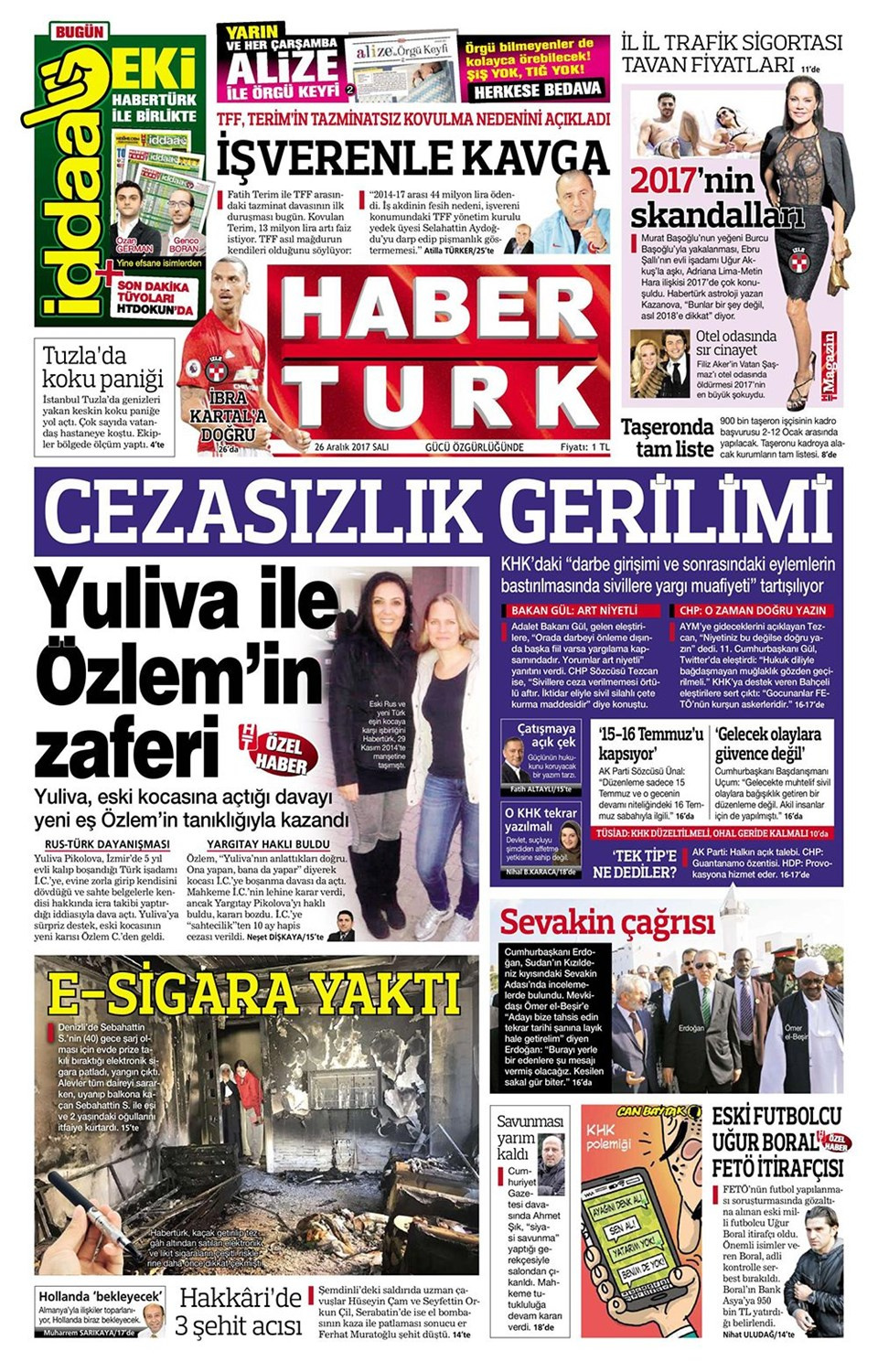 Gazete manşetleri Hürriyet - Sözcü - Habertürk 26 Aralık 2017
