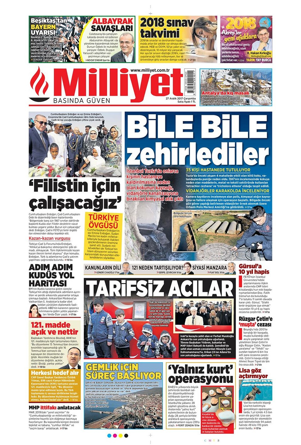 Gazete manşetleri Sözcü - Hürriyet - Sabah 27 Aralık 2017