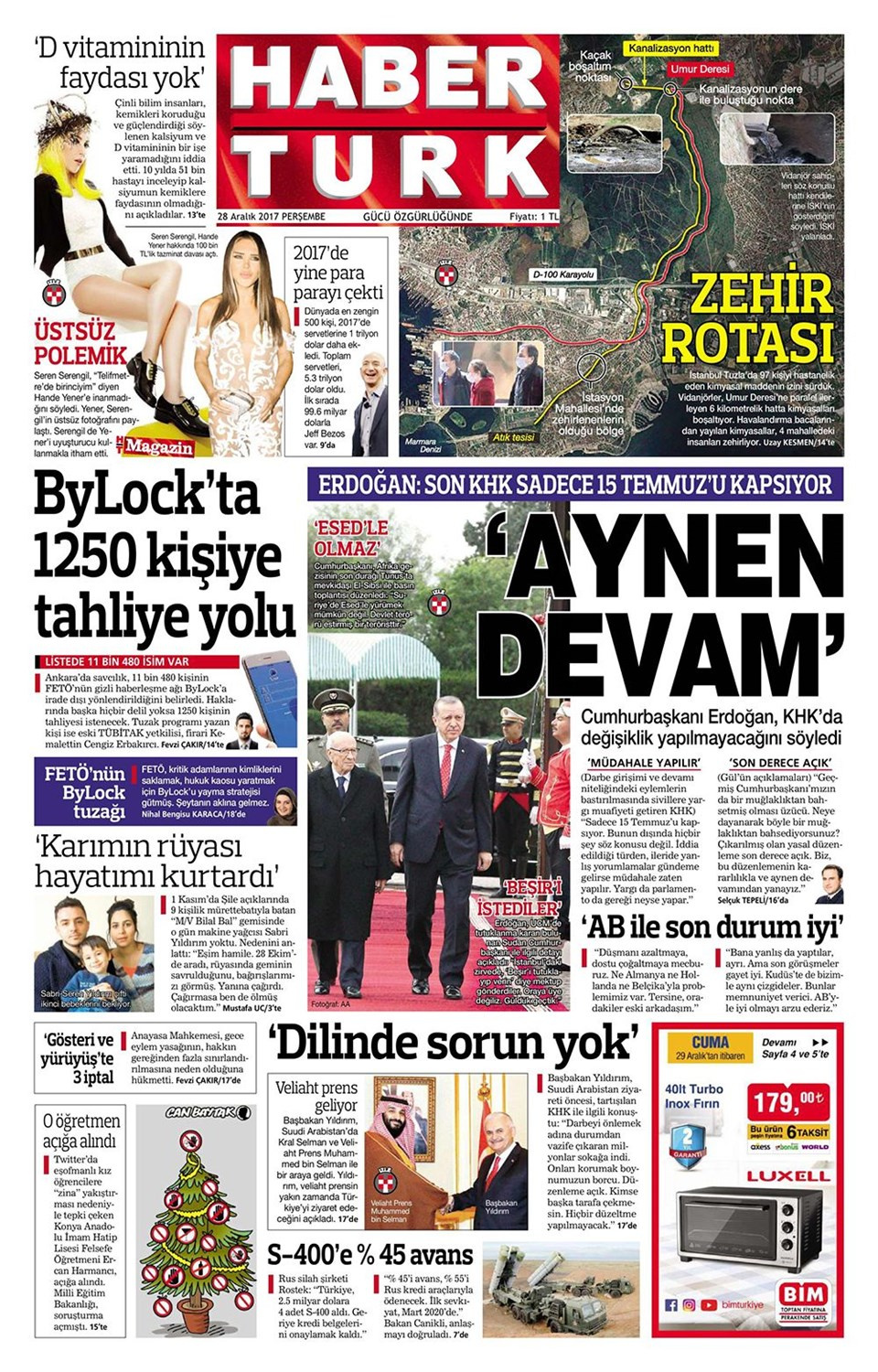 Gazete manşetleri Milliyet - Hürriyet - Sözcü 28 Aralık 2017