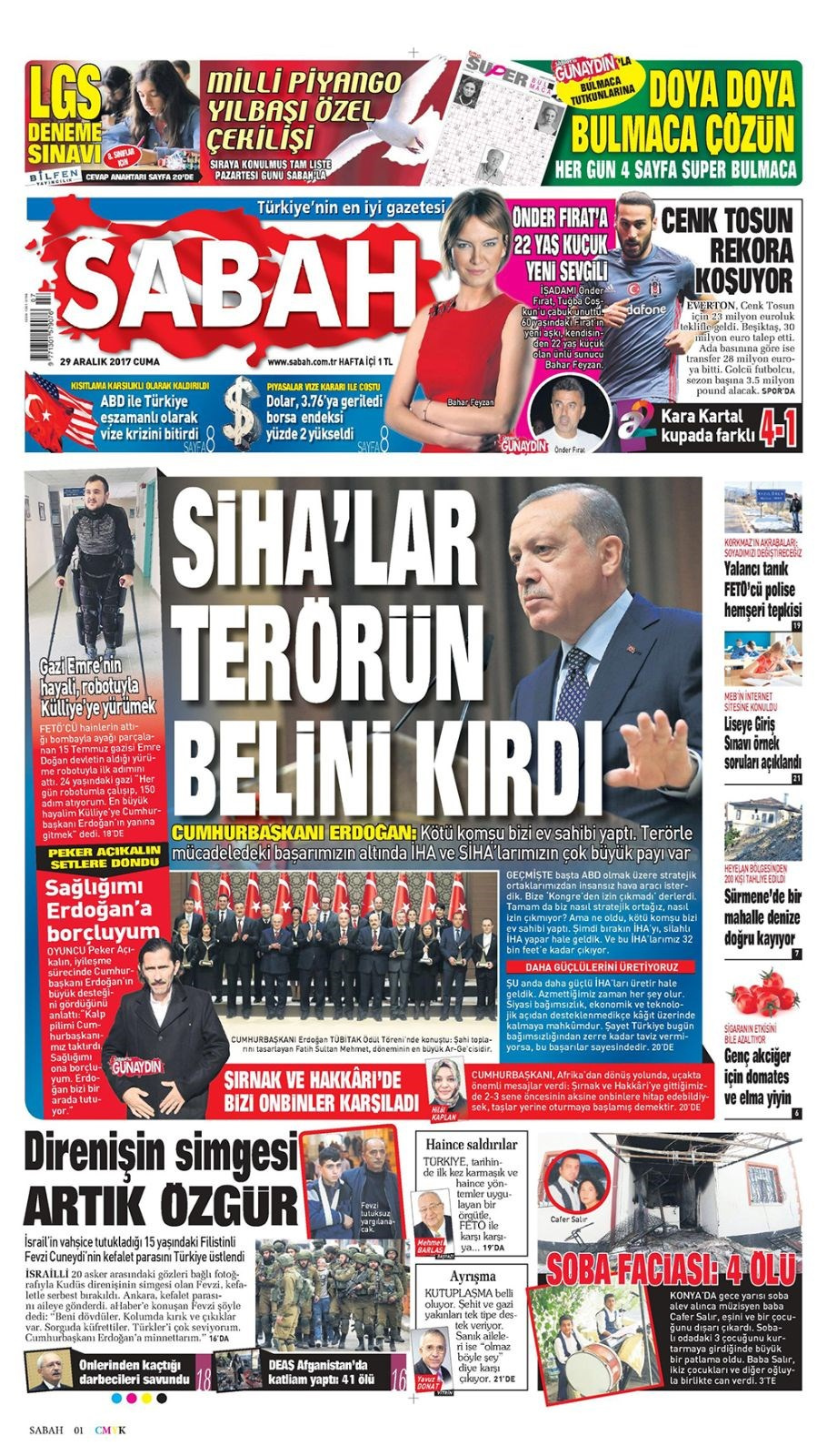 Gazete manşetleri Hürriyet - Sözcü - Habertürk 29 Aralık 2017