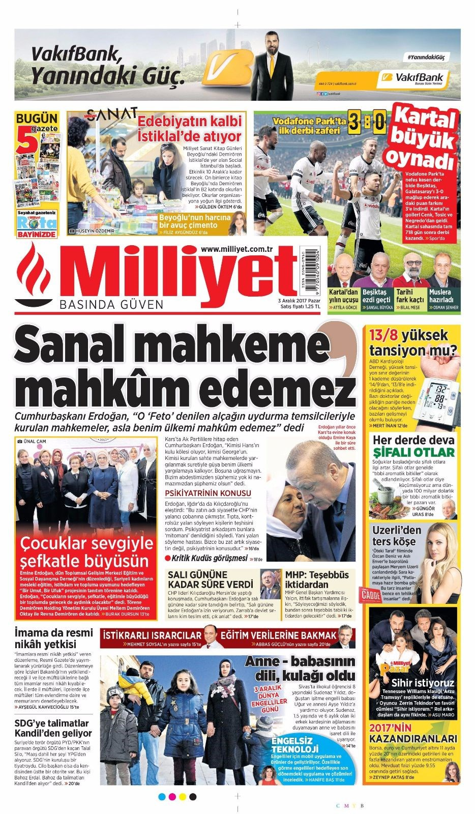 Gazete manşetleri Hürriyet - Sözcü - Fanatik 3 Aralık 2017