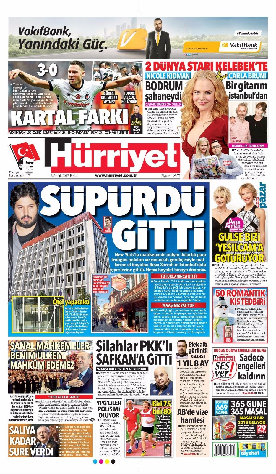 Gazete manşetleri Hürriyet - Sözcü - Fanatik 3 Aralık 2017