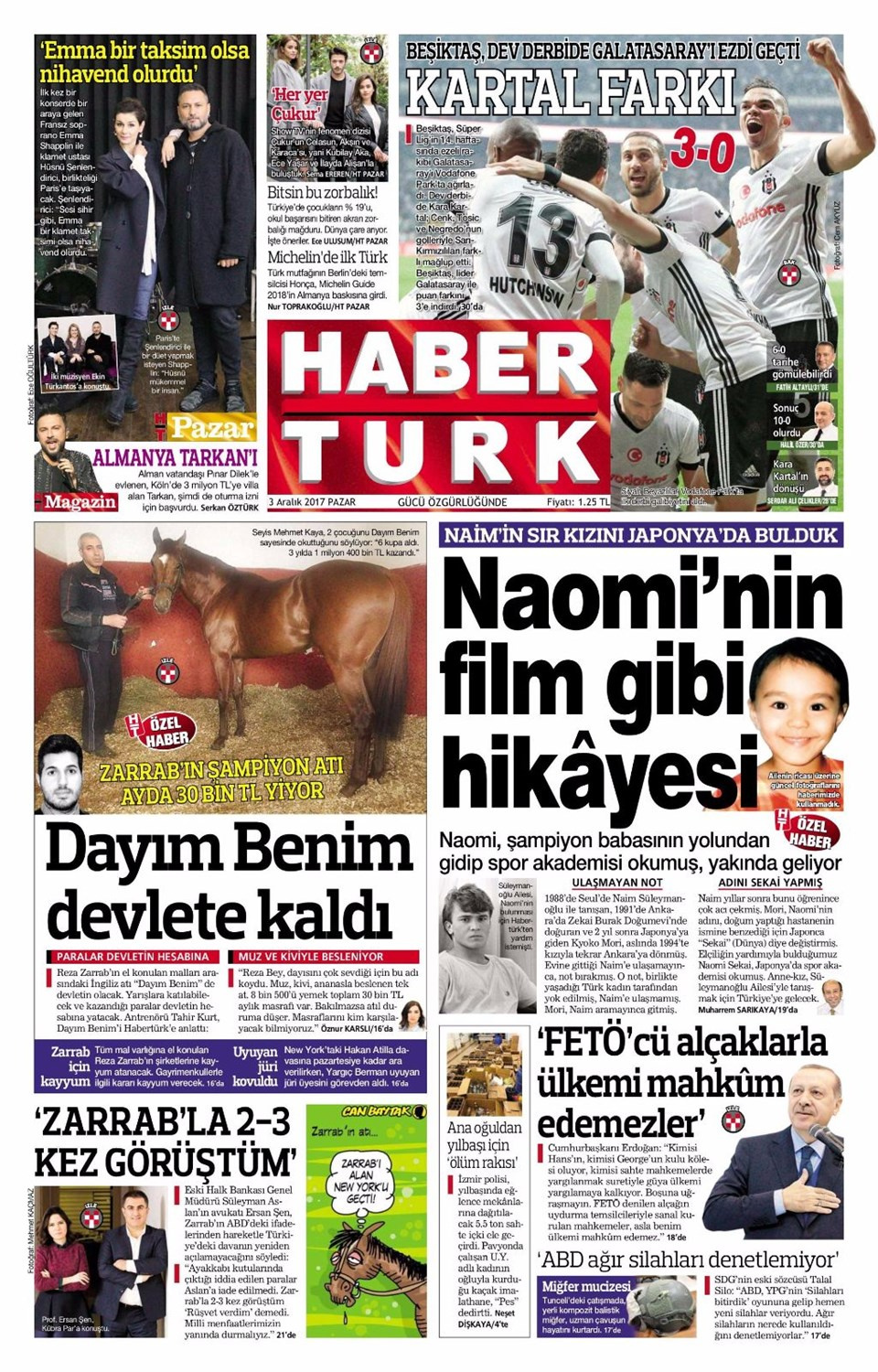 Gazete manşetleri Hürriyet - Sözcü - Fanatik 3 Aralık 2017