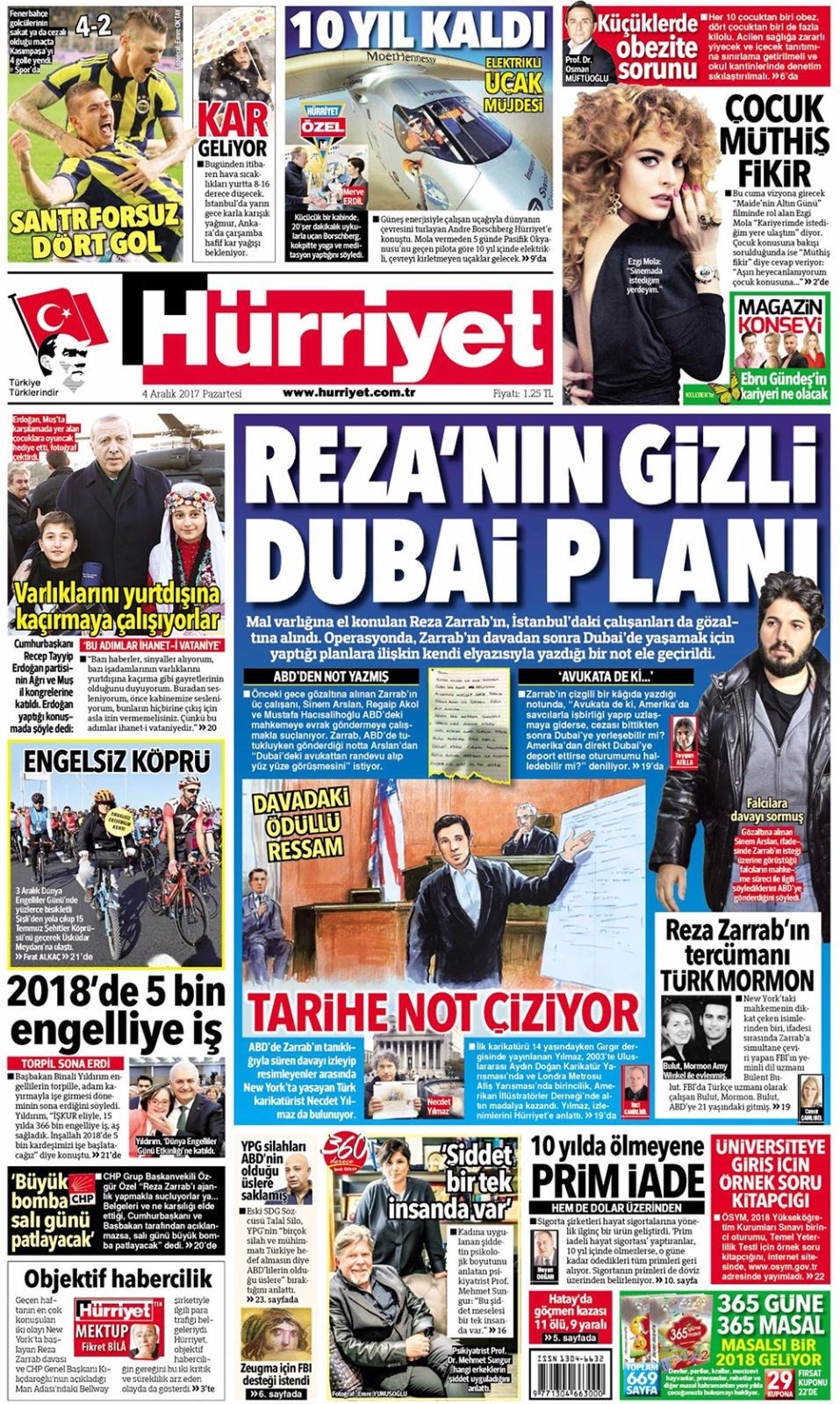 Gazete manşetleri Hürriyet - Fanatik - Sabah 4 Aralık 2017 