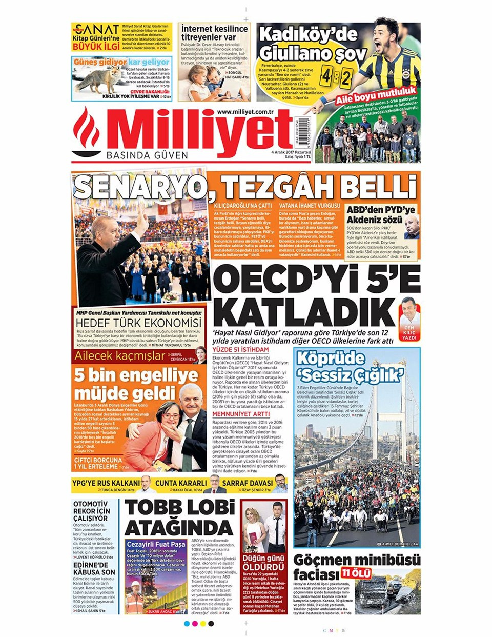 Gazete manşetleri Hürriyet - Fanatik - Sabah 4 Aralık 2017 