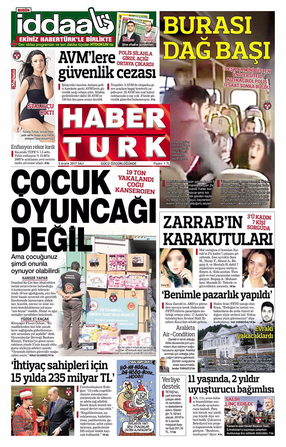 Gazete manşetleri Hürriyet - Sözcü - Milliyet 5 Aralık 2017