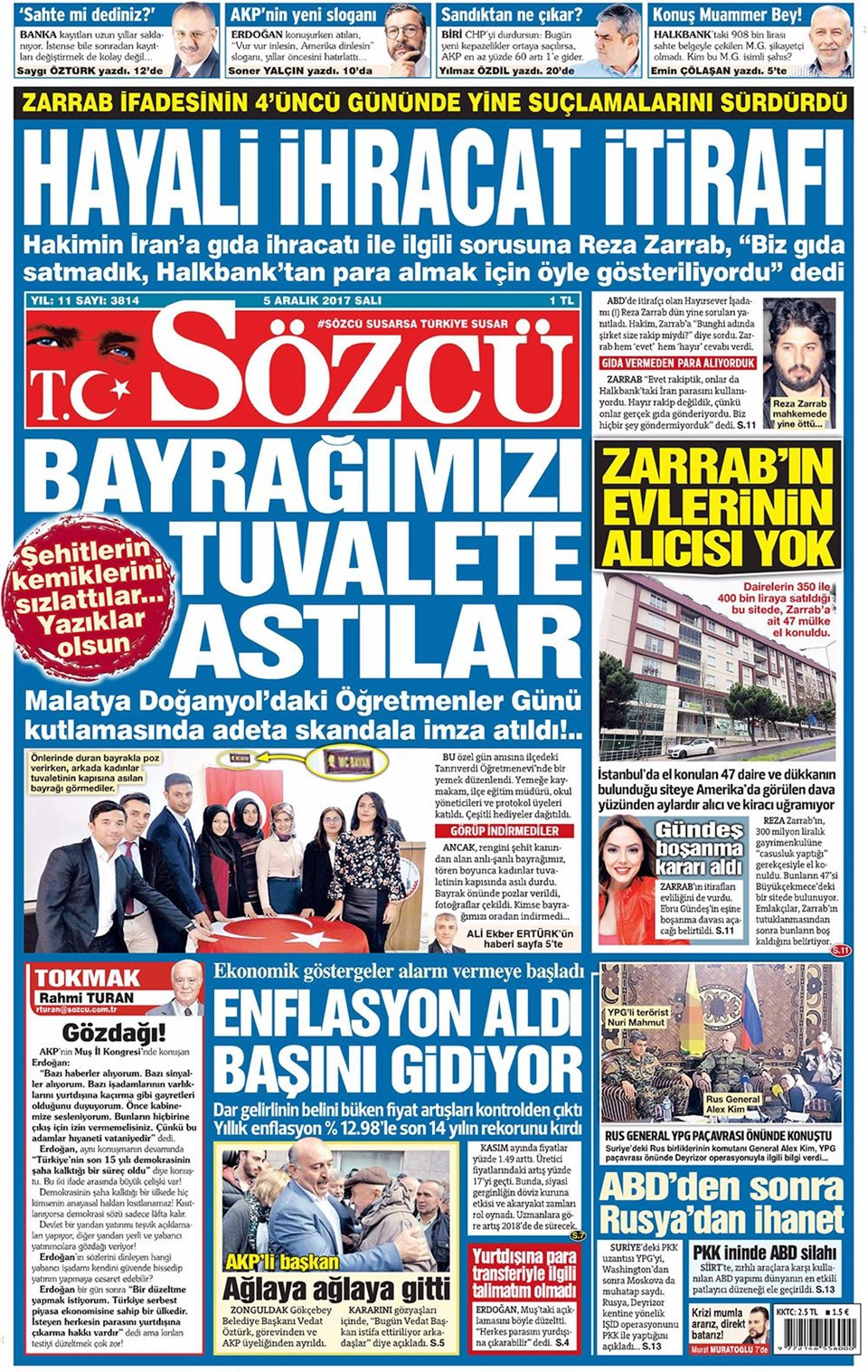 Gazete manşetleri Hürriyet - Sözcü - Milliyet 5 Aralık 2017