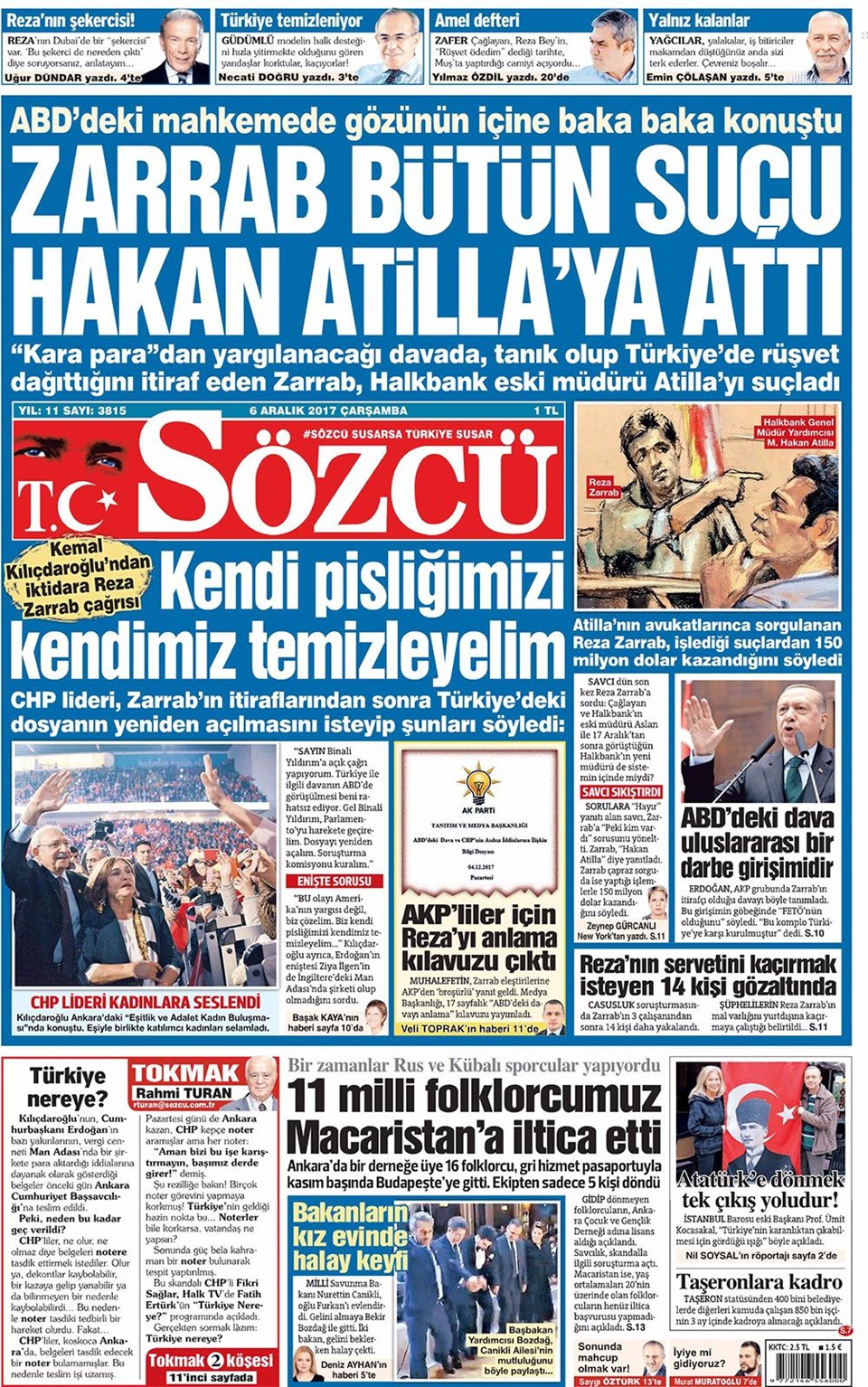 Gazete manşetleri Sözcü - Hürriyet - Habertürk 6 Aralık 2017