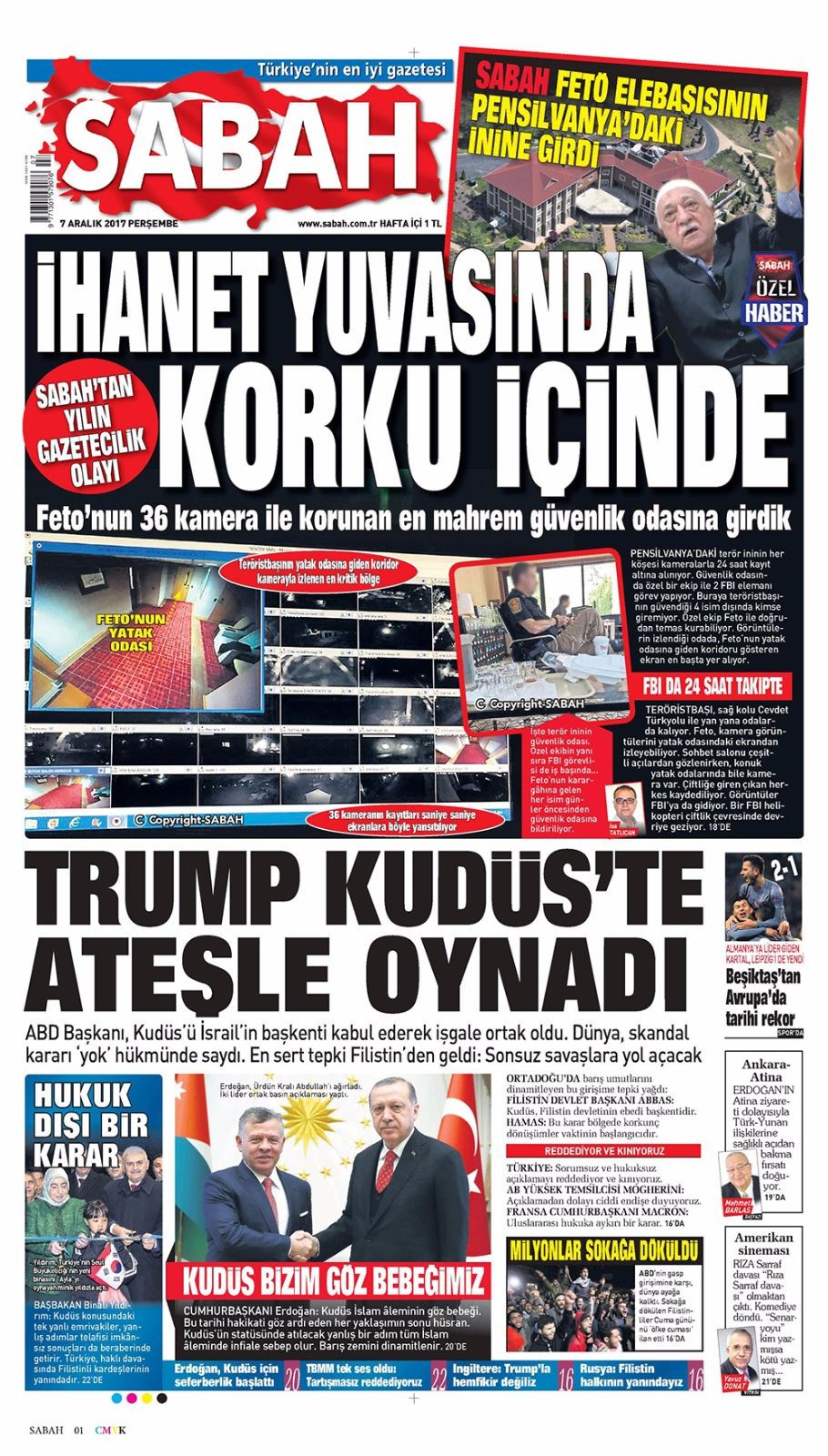 Gazete manşetleri Hürriyet - Sözcü - Fanatik 7 Aralık 2017