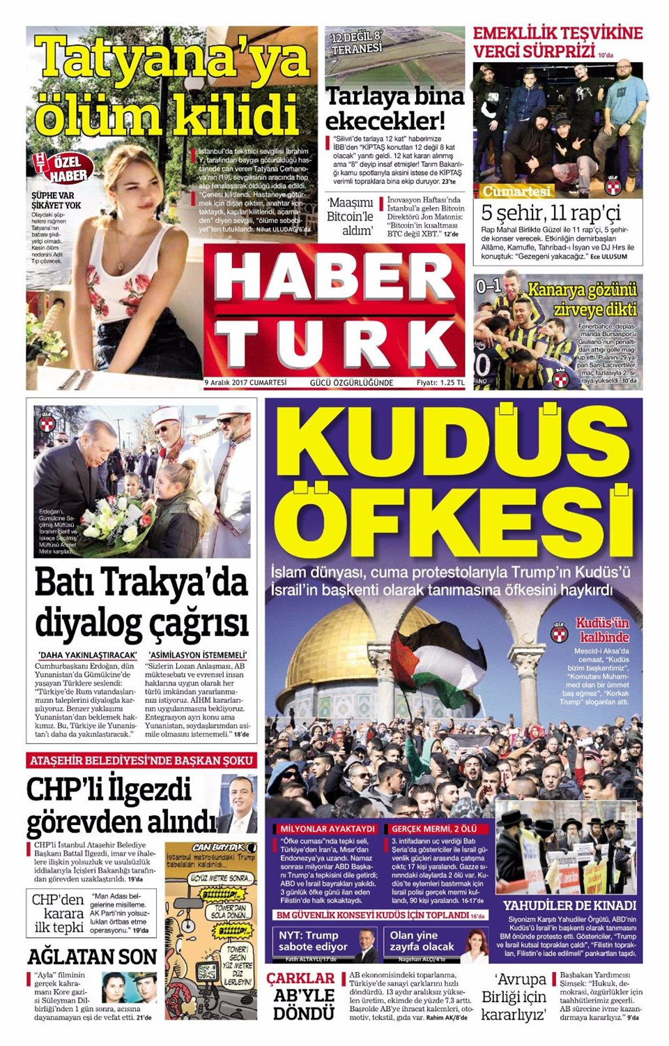 Gazete manşetleri Hürriyet - Sözcü - Fanatik 9 Aralık 2017