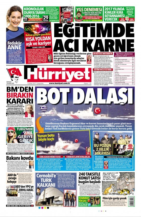 Gazete manşetleri Hürriyet - Sözcü - Yeni Şafak 1 Şubat 2017 neler var?