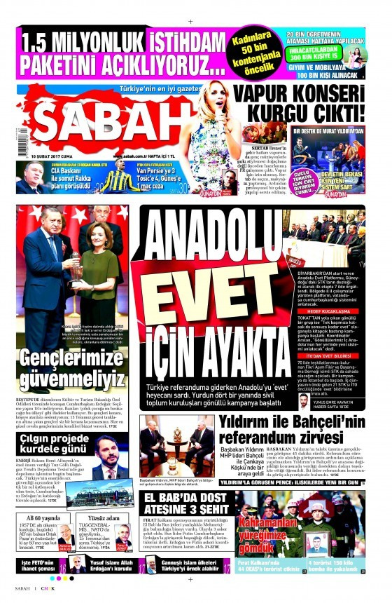 Gazete manşetleri Sözcü - Hürriyet - Cumhuriyet 10 Şubat 2017