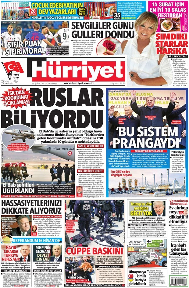 Gazete manşetleri Sözcü - Hürriyet - Cumhuriyet 11 Şubat 2017