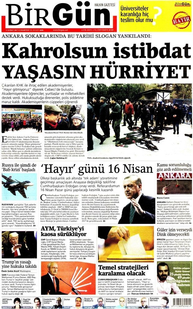 Gazete manşetleri Sözcü - Hürriyet - Cumhuriyet 11 Şubat 2017