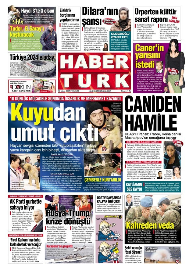 Gazete manşetleri Sözcü - Hürriyet - Habertürk 16 Şubat 2017