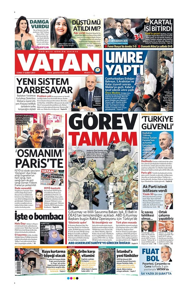 Gazete manşetleri 17 Şubat 2017 Sözcü - Hürriyet - Aydınlık