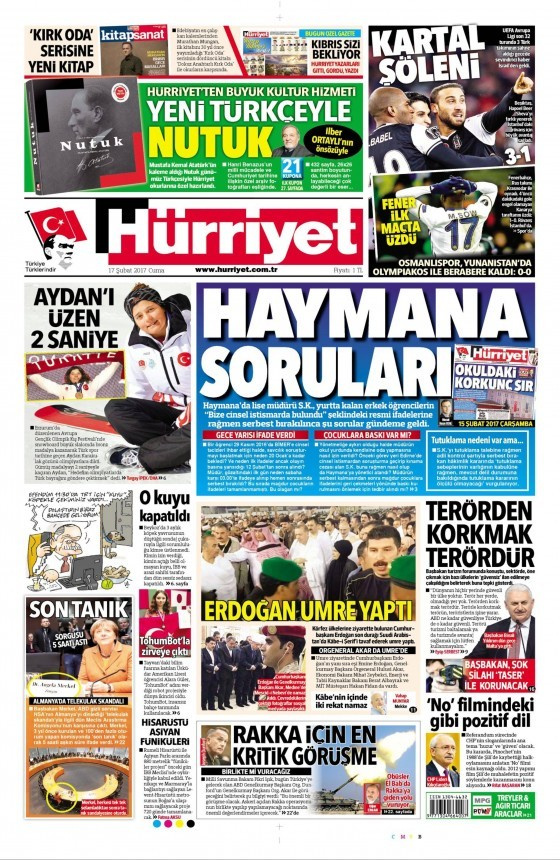 Gazete manşetleri 18 Şubat 2017 Sözcü - Hürriyet - Aydınlık