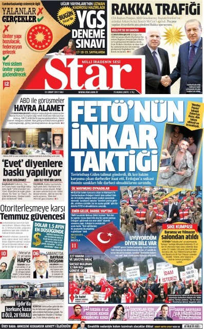 Gazete manşetleri 21 Şubat 2017 Sözcü - Star - Habertürk
