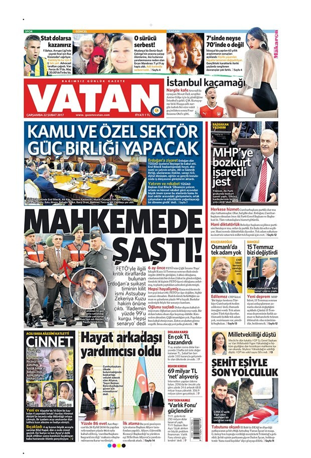 Gazete manşetleri 22 Şubat 2017 Sözcü - Türkiye - Milliyet