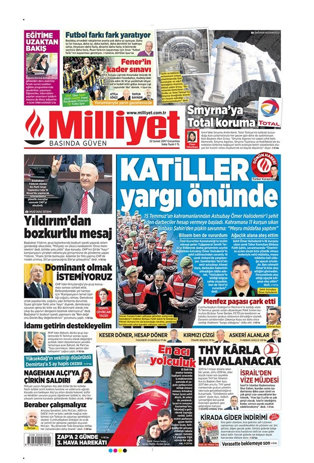 Gazete manşetleri 22 Şubat 2017 Sözcü - Türkiye - Milliyet