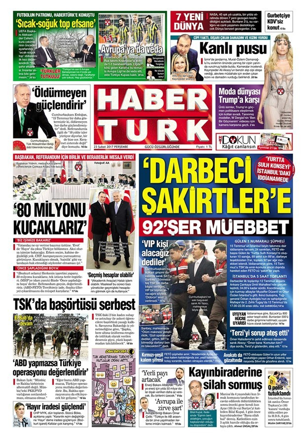 Gazete manşetleri 23 Şubat 2017 Sözcü - Hürriyet - Milliyet