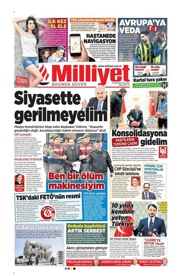 Gazete manşetleri 23 Şubat 2017 Sözcü - Hürriyet - Milliyet