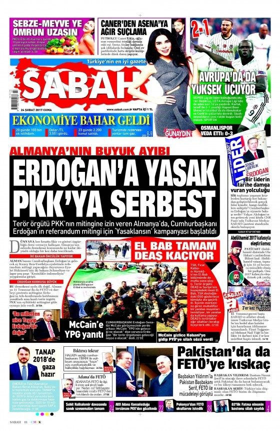 Gazete manşetleri 24 Şubat 2017 Sözcü - Hürriyet - Milliyet