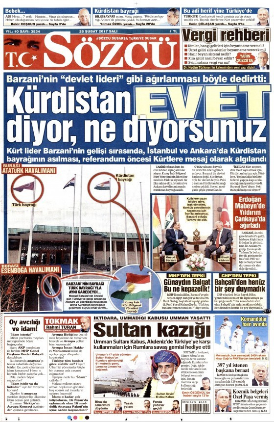 Gazete manşetleri 28 Şubat 2017 Sözcü - Hürriyet - Habertürk