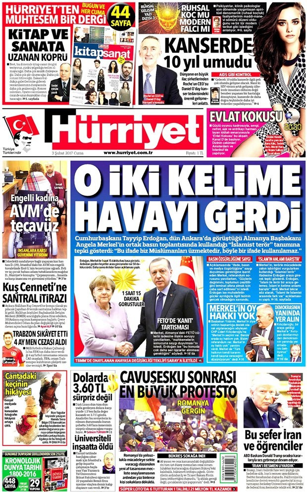 Gazete manşetleri Sözcü - Hürriyet - Habertürk 3 Şubat 2017