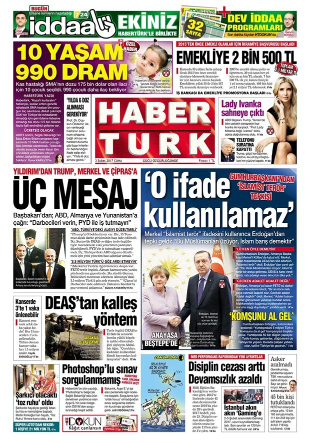 Gazete manşetleri Sözcü - Hürriyet - Habertürk 3 Şubat 2017