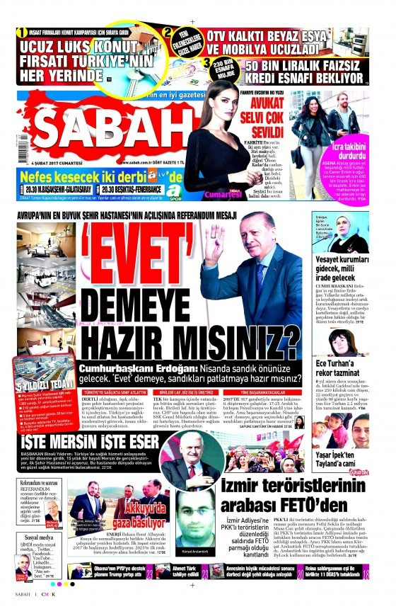 Gazete manşetleri Sözcü - Hürriyet - Habertürk 4 Şubat 2017