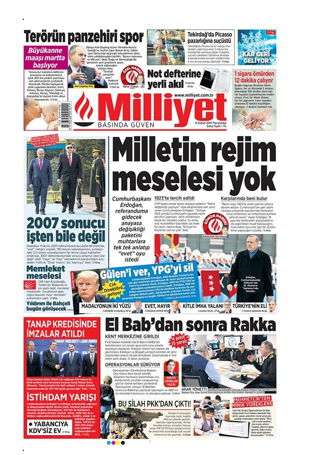 Gazete manşetleri Habertürk - Hürriyet - Sözcü 9 Şubat 2017