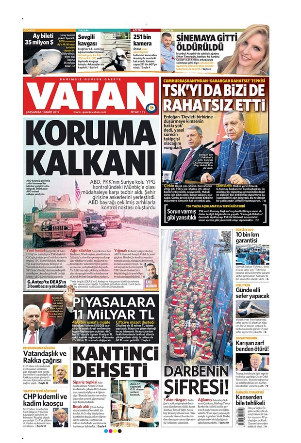 Gazete manşetleri Vatan - Sözcü - Habertürk 1 Mart 2017