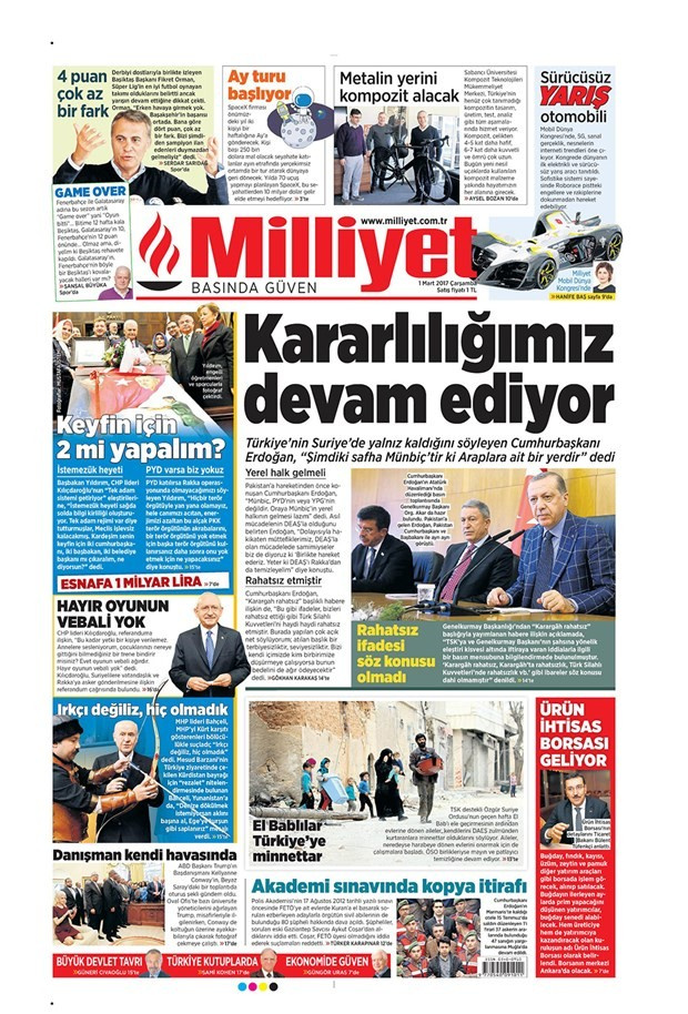 Gazete manşetleri Vatan - Sözcü - Habertürk 1 Mart 2017