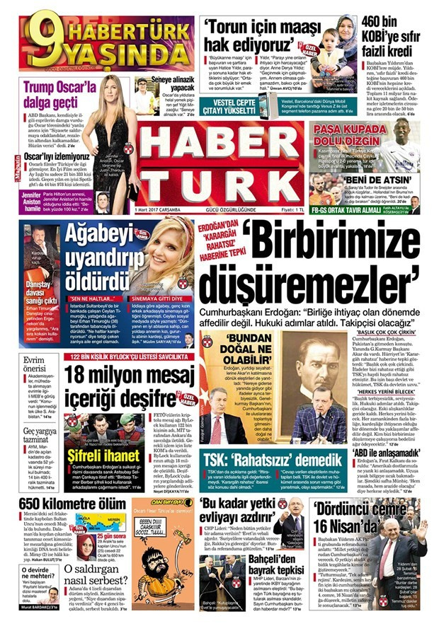 Gazete manşetleri Vatan - Sözcü - Habertürk 1 Mart 2017