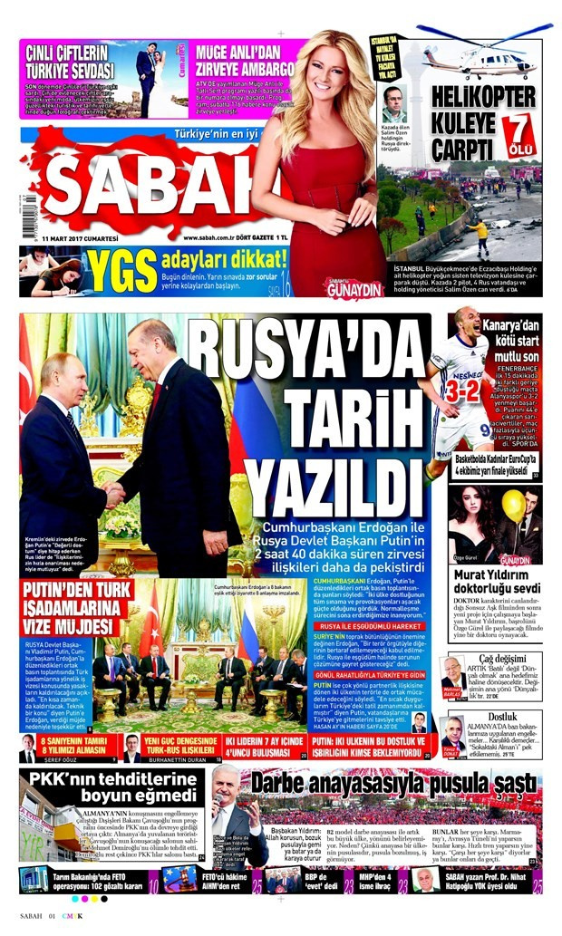 Gazete manşetleri Sözcü - Hürriyet - Habertürk 11 Mart 2017