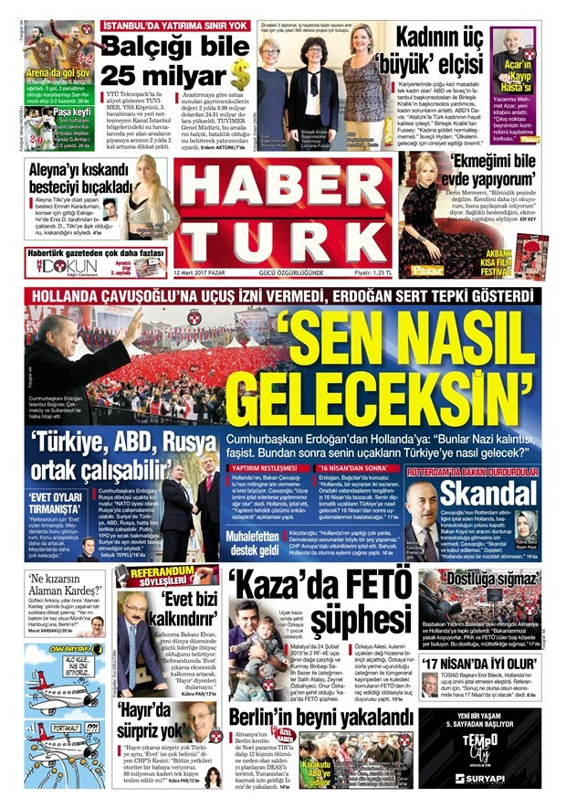 Gazete manşetleri Star - Hürriyet - Habertürk 12 Mart 2017